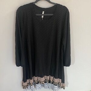 Black and Leopard Trim Women's Top